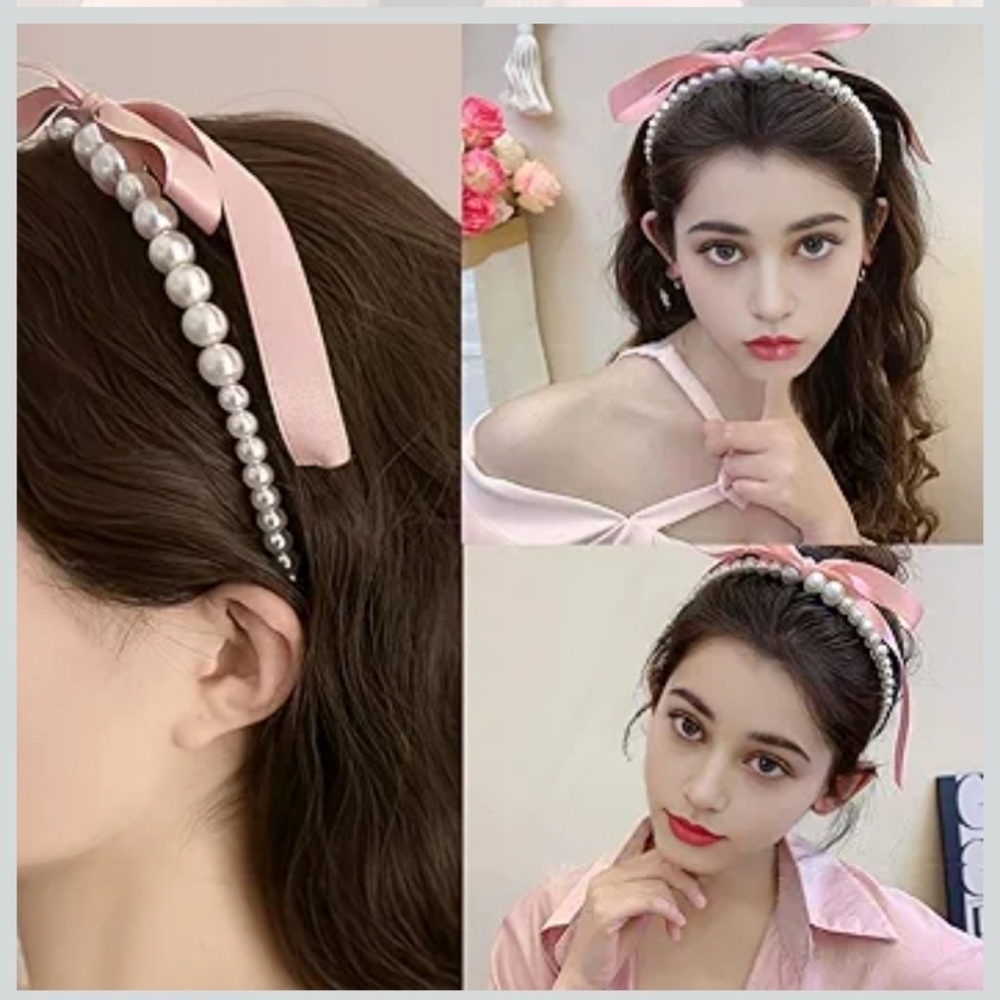 Beautiful Pearl Headband with Pink Bow 🎀🎀